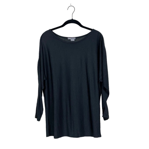Vince Black Dolman Long Sleeve Rayon Top Minimalist Mesh Detail Boat Neck Size S - Picture 2 of 9